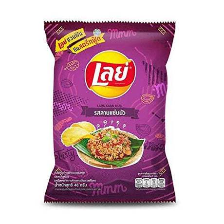 LAYS Brand , Crispy Potato Chips with Larb Saab Nua Flavour, 48g X 3 Packs - Mighty Depot