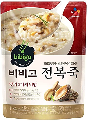 CJ Foods BIBIGO Rice Porridge with Abalone Korean Ready Meal Healthy Instant Porridge 450g - (Pack of 1)