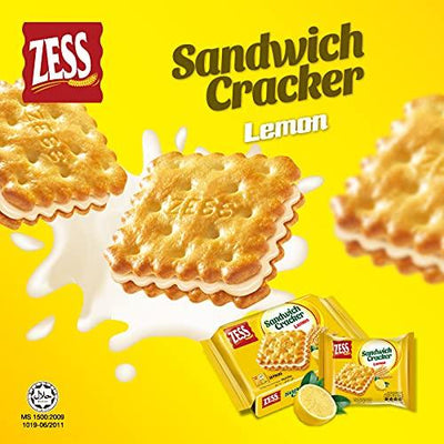 Zess Wheat Flour Snack Sandwich Cracker Cookie, Lemon. Low Calorie, Asian, 180g 6.4oz. 2 Pack