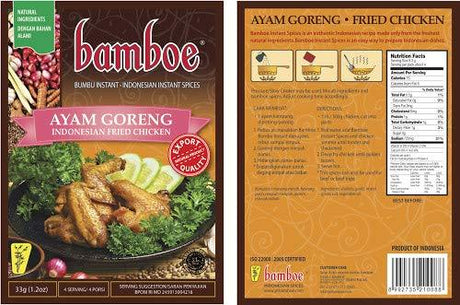 Bamboe Bumbu Ayam Goreng (Indonesian Fried Chicken), 33 Gram (Pack of 6) - Mighty Depot