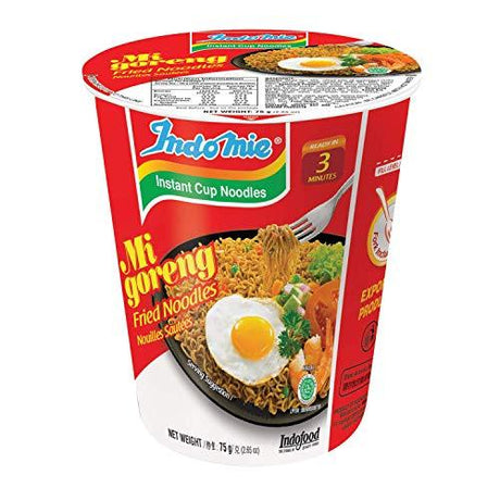 Indomie CUP NOODLES Fried Noodles 100%HALAL Mi Goreng 75g (2.6oz), Pack of 12 - Mighty Depot