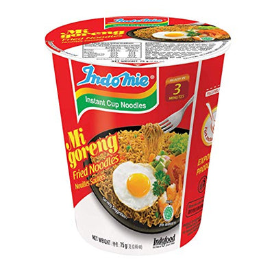 Indomie CUP NOODLES Fried Noodles 100%HALAL Mi Goreng 75g (2.6oz), Pack of 12