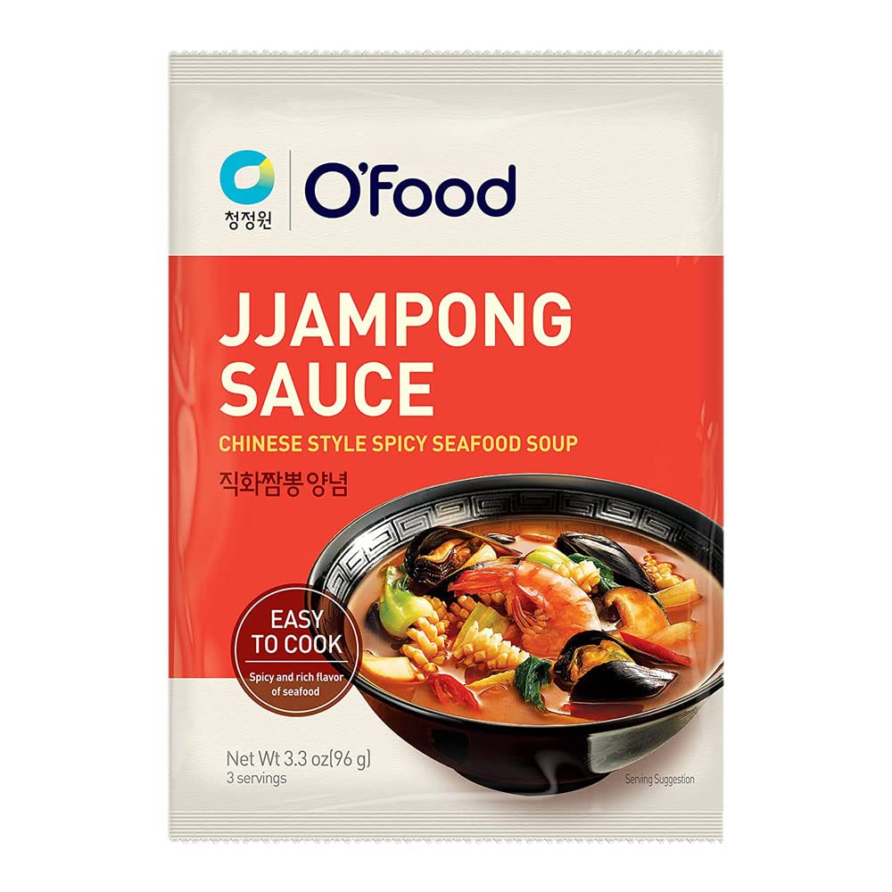 Chung Jung One O'Food Jjampong Sauce, Korean Chinese Style Spicy Seafood Soup Powder, DIY Broth, Perfect with Fresh Vegetables, Noodles, Rice,