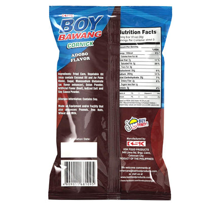 Boy Bawang Cornick, Adobo - Crispy Tasty & Gluten-Free Corn Nuts 3.54 ounces (100g), 3 Pack