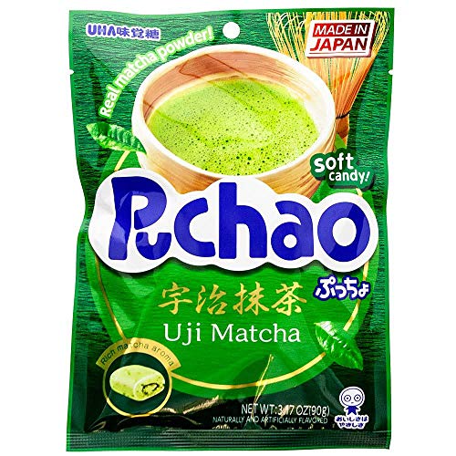 UHA Mikakuto Japan Puccho Puchao Soft Candy with Gummy Bits, Green Tea Uji Matcha Flavor, 3.17 Ounce
