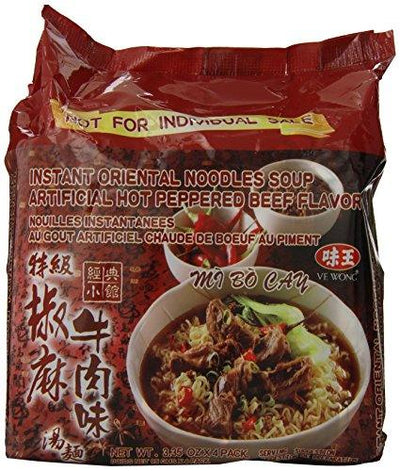 Ve Wong Instant Oriental Noodle Soup, Artificial Hot Peppered Beef Flavor, 4 Individual Meals