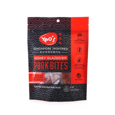 Yeo's Pork Bites Honey Glazed & Honey Sriracha (2 packs X 4oz) - Singapore Inspired Snacks