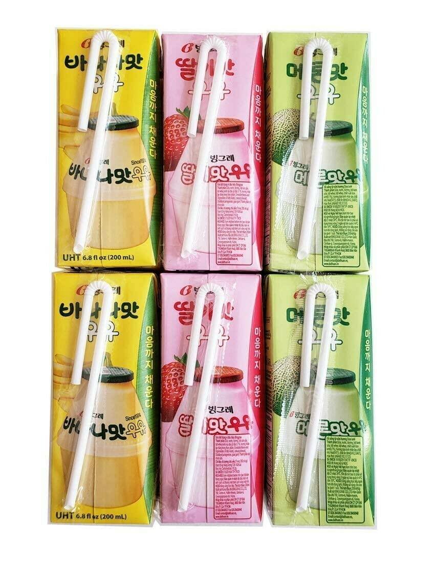 Binggrae Variety Banana, Strawberry, Melon Flavored Milk Drink 6 Packs - Mighty Depot
