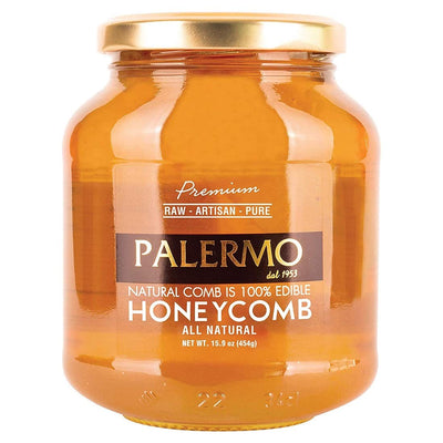 Two Palermo Premium Honey With Comb, 100% Edible, All Natural, Raw, Artisan, Pure HoneyComb (15.9 OZ @ Jar)