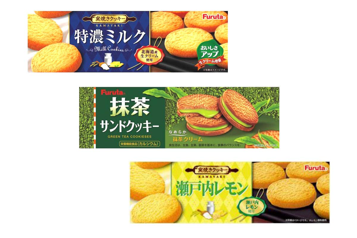 Furuta Kamayaki cookies, Milk,Matcha,Lemon. No.a470