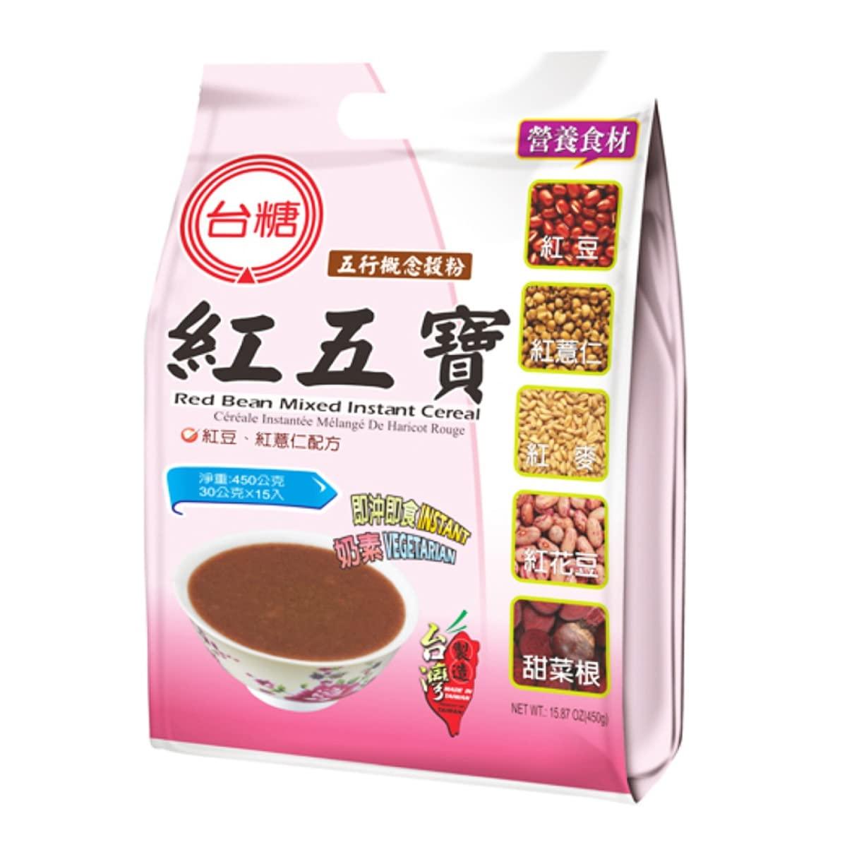 台糖红五宝 (红豆 红薏仁 红麦, 红花生, 甜菜根）Red Bean Mixed Instant Cereal 15 Sachets (450g) - Mighty Depot