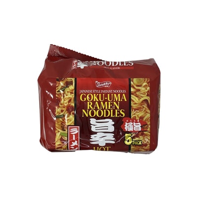 SHIRAKIKU Goku-Uma Ramen Noodles | Japanese Style Hot Flavour Instant Noodles | Wheat, Soybean | Low Carb Easy to Cook Asian Noodles - Pack of 5 - ( 1.05 lbs)