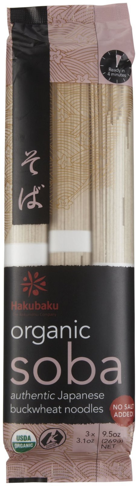 Hakubaku Organic Soba, Authentic Japanese Buckwheat Noodles (no salt added)