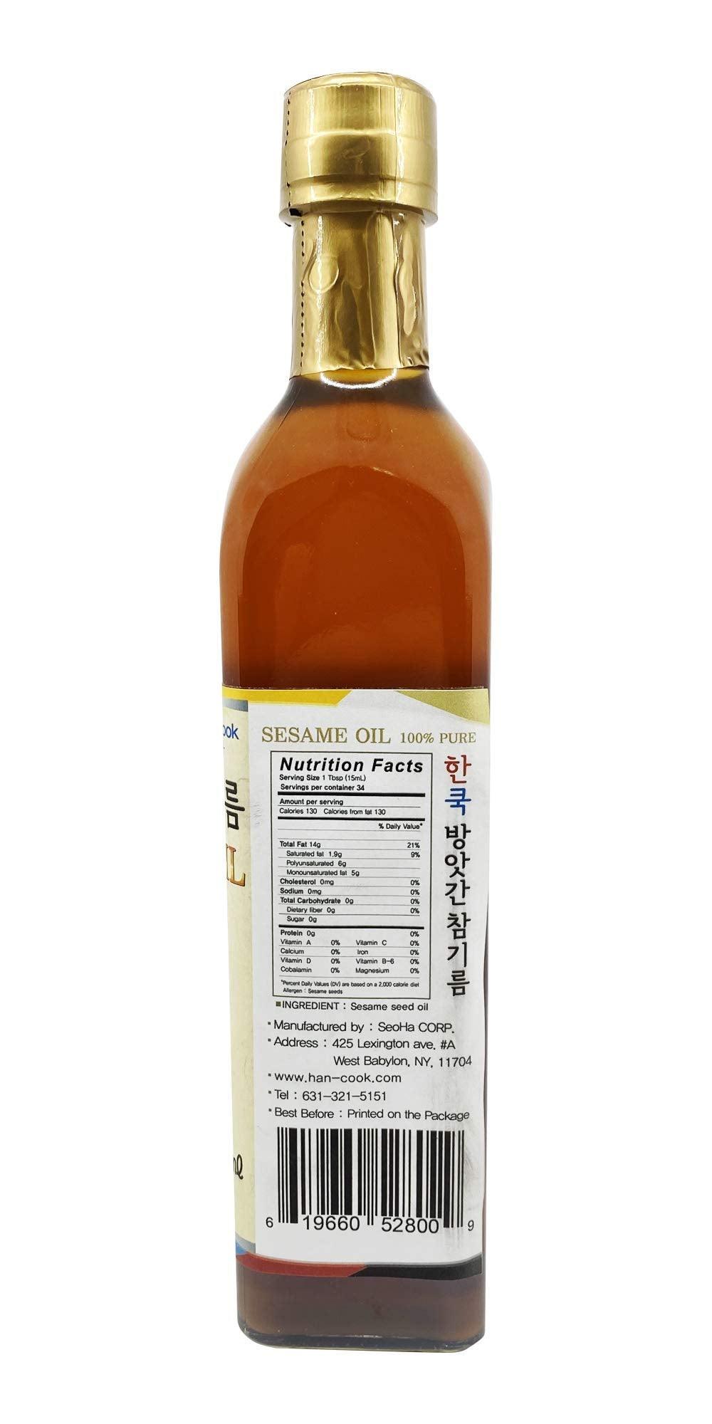 HanCook, SESAME OIL, ROASTED, KOREAN OWNED, 100 Percent PURE, ALL NATURAL 10.62, 2.24 - Mighty Depot