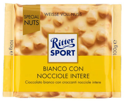 Ritter Sport: White Chocolate with Whole Hazelnuts, 3.5-Ounce/100g Bars, pack of 5