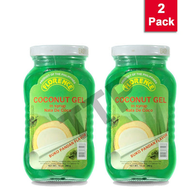 Florence Coconut Gel in Syrup Nata de Coco Buco Pandan Flavored, Net Wt 12oz (340g) 2 Pack