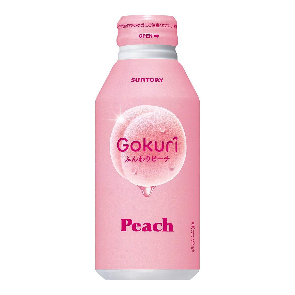 [Product of Japan] Suntory Gokuri Peach ふんわりピーチ, Non Carbonated Soft Drink - 14.1 Fl Oz | Pack of 12 Aluminum Bottle - Mighty Depot