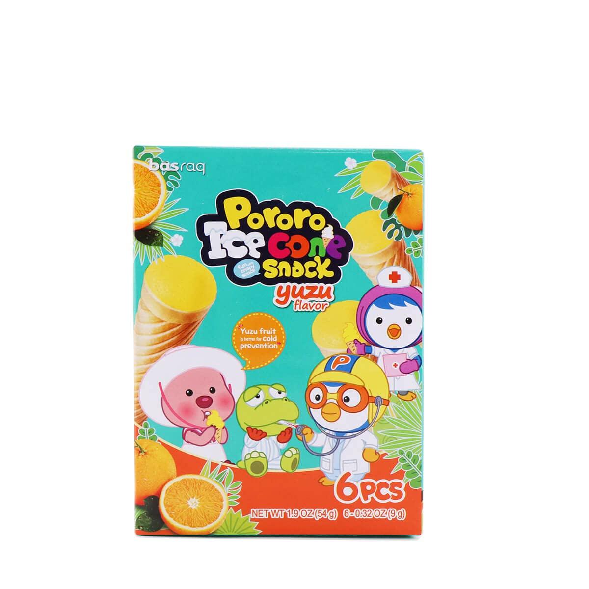 Basraq Pororo Ice Cone Snack Yuzu Flavor 6 Pcs 1.9oz (54g) Korean Snack (Pack of 2) - Mighty Depot