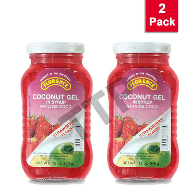 Florence Coconut Gel in Syrup Nata de Coco Strawberry Flavor 340g, 2 Pack