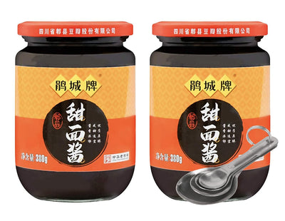 Tenmenjan Sweet Soybean Paste Seasoning / Marinade 鹃城牌 四川郫县 甜面酱, Sweet Flour Paste - 380 Gram (PACK OF 2)