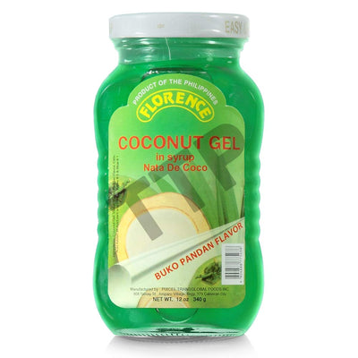 Florence Coconut Gel in Syrup Nata de Coco Buco Pandan Flavored, Net Wt 12oz (340g) 2 Pack
