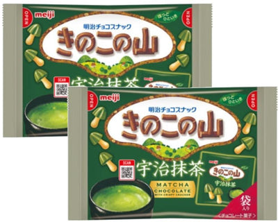 Meiji "Kinoko no Yama" Matcha Flavored Chocolate Snack Family Pack x2 with MAIKO Sticker Pio big bazar