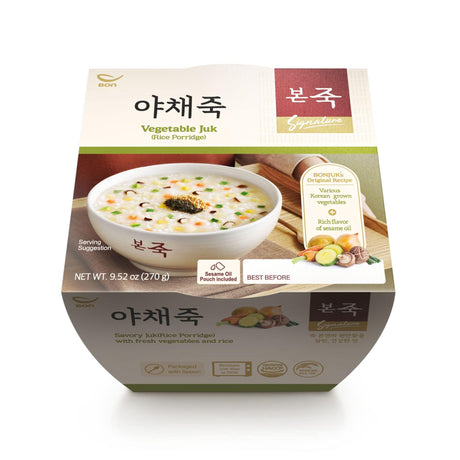 BONJUK Vegetable Juk(Porridge) Bowl - Korean soup stew Kfood, Hearty Breakfast Oat Meal – 9.5oz(270g), bowl type - Mighty Depot