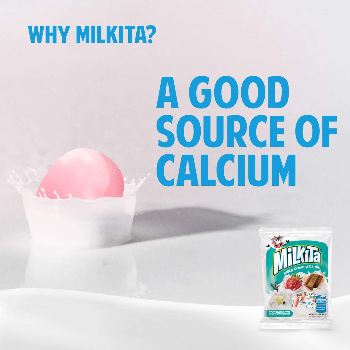 Milkita Creamy Shake Candy Bag, Gluten Free Chewy Candies with Calcium & Real Milk, Zero Trans Fat, Low-Sugar - Mighty Depot