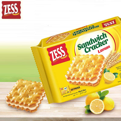 Zess Wheat Flour Sandwich Crackers **Lemon Flavor** 180g 6.4oz (10 individual packs)-Zess Biscuits Product of Malaysia, 1 Pack