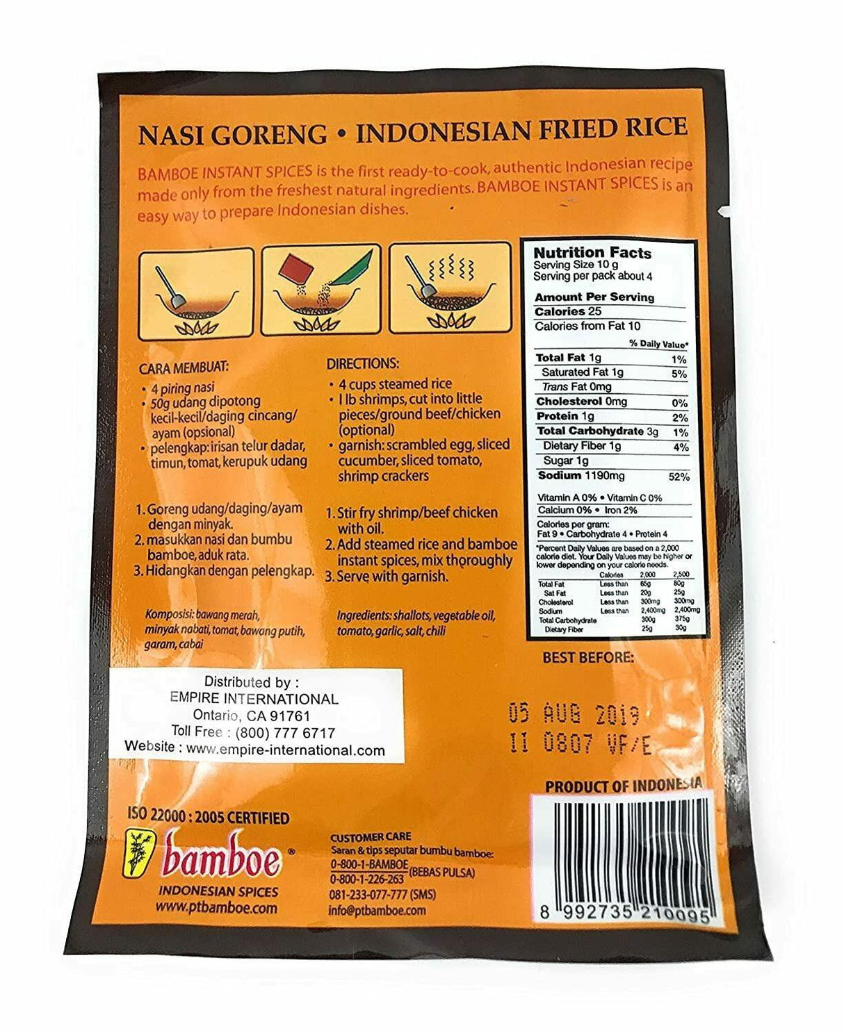 bamboe Indonesian Instant Spices: Nasi Goreng (Indonesian Fried Rice)(1 x 1.4 OZ) - Mighty Depot