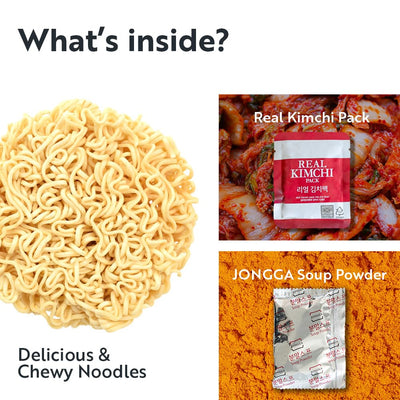 Jongga Korean Kimchi Ramen with Real Kimchi, Instant Spicy Cup Noodle Bowl Soup