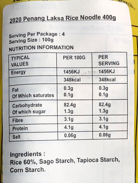 Twenty Twenty Penang Laksa Rice Noodle 400gm / bag - Mighty Depot