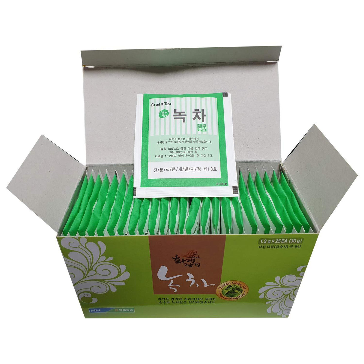 Hwagae Korean Green Tea Bags 3 Count Boxes (Pack of 25) 75Tea Bags Total Individual Green Tea Bags for Hot or Iced Tea Drink Plain - Mighty Depot