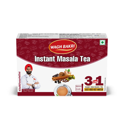 Wagh Bakri Instant Masala Tea | 3 in 1 Sugar+Milk Solids+ Tea | 10 Single Serve Sachets | 140g (4.93 Ounce)