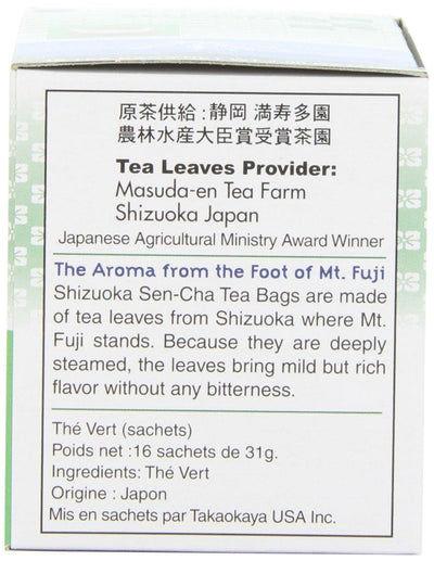 Takaokaya Tea, Sencha Green Tea, 1.09 oz, 16-Count Tea Bags (Pack of 12)