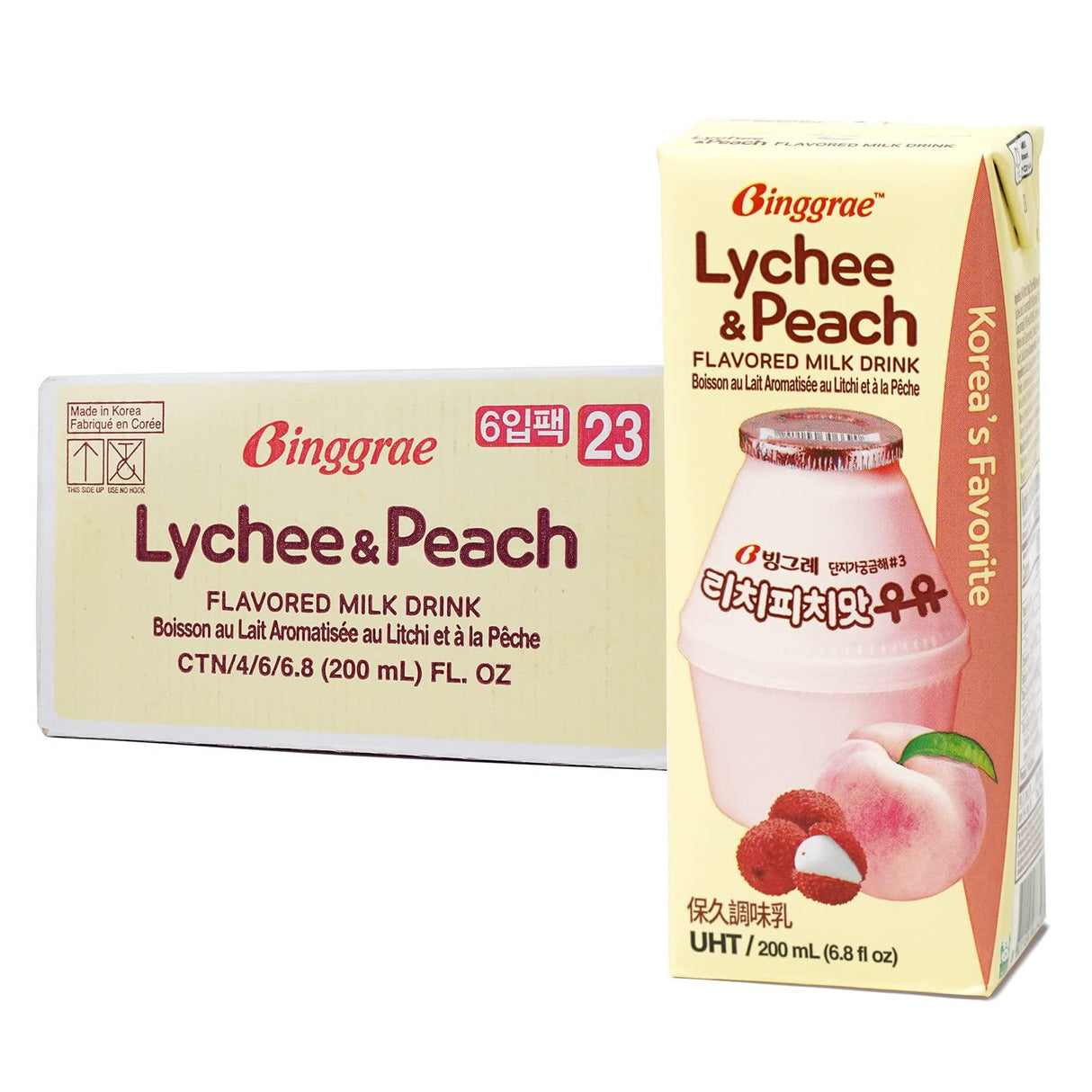Binggrae Lychee&Peach Flavored Milk (Pack of 24) - Mighty Depot