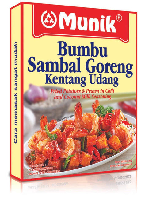 Fried Potatoes and Prawns in Chili and Coconut Milk Seasoning by Munic (Bumbu Sambal Goreng Kentang Udang) - 3 x 140 g - Mighty Depot