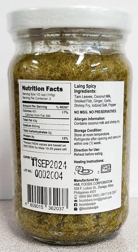 Bicol's Best Laing Spicy 8 oz- Ready to Eat (2 Bottles) - Mighty Depot