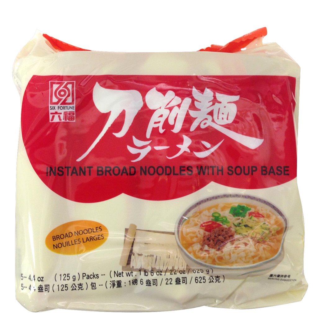 Six Fortune Instant Noodles with Soup Base (Broad, 5 Pack) - Mighty Depot