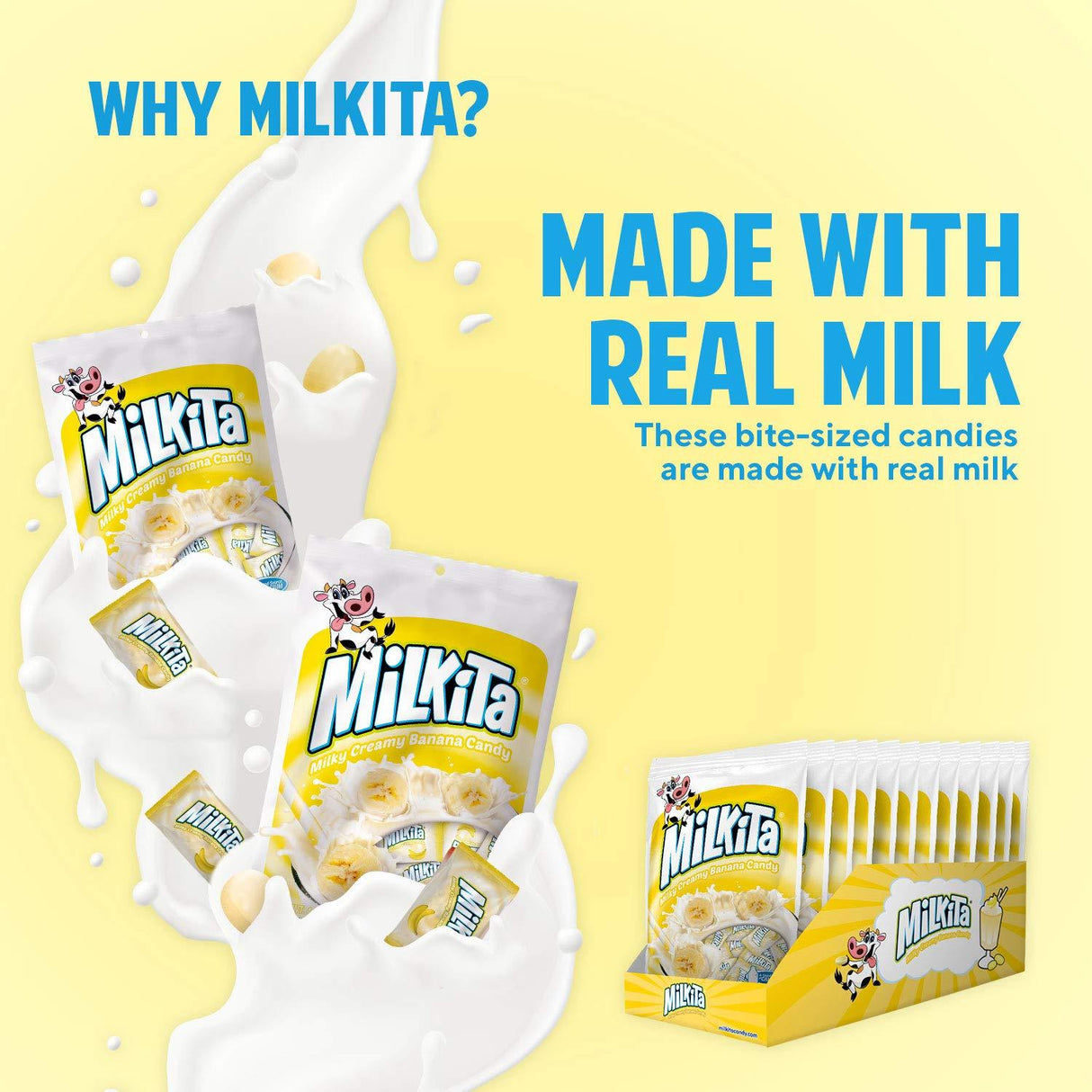 Milkita Creamy Shake Candy Bag, Gluten Free Chewy Candies with Calcium & Real Milk, Zero Trans Fat, Low-Sugar - Mighty Depot