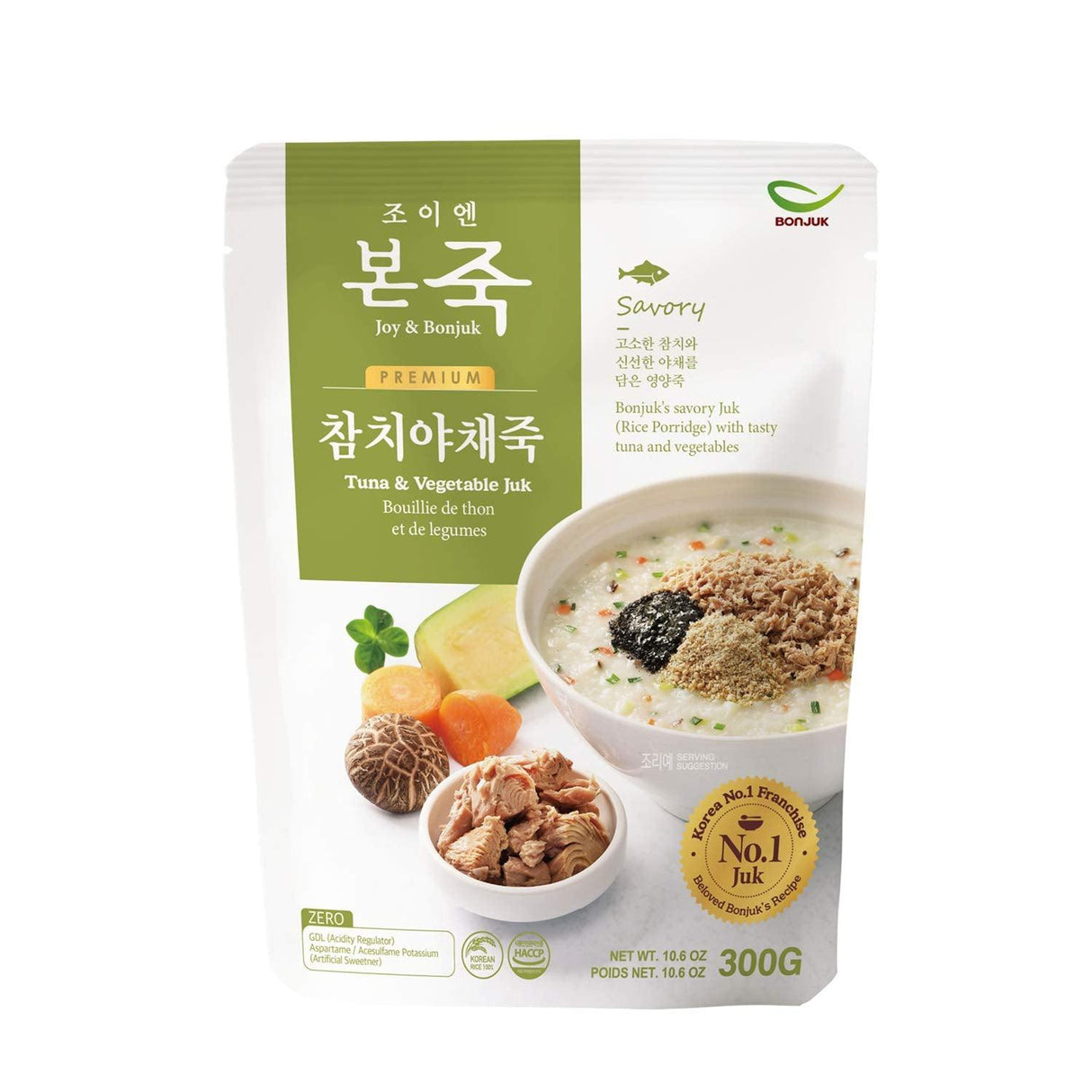 BONJUK Tuna & Vegetable (Juk) Rice Porridge - Ready to eat meal (300g), Easy to prepare porridge pouch - Mighty Depot