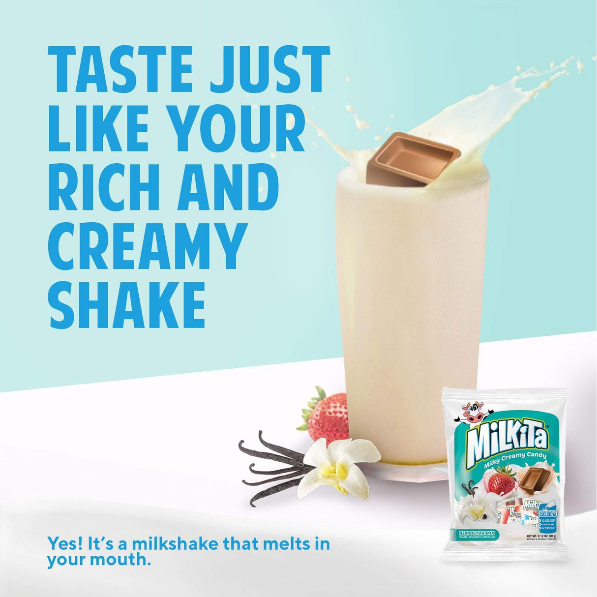 Milkita Creamy Shake Candy Bag, Gluten Free Chewy Candies with Calcium & Real Milk, Zero Trans Fat, Low-Sugar - Mighty Depot