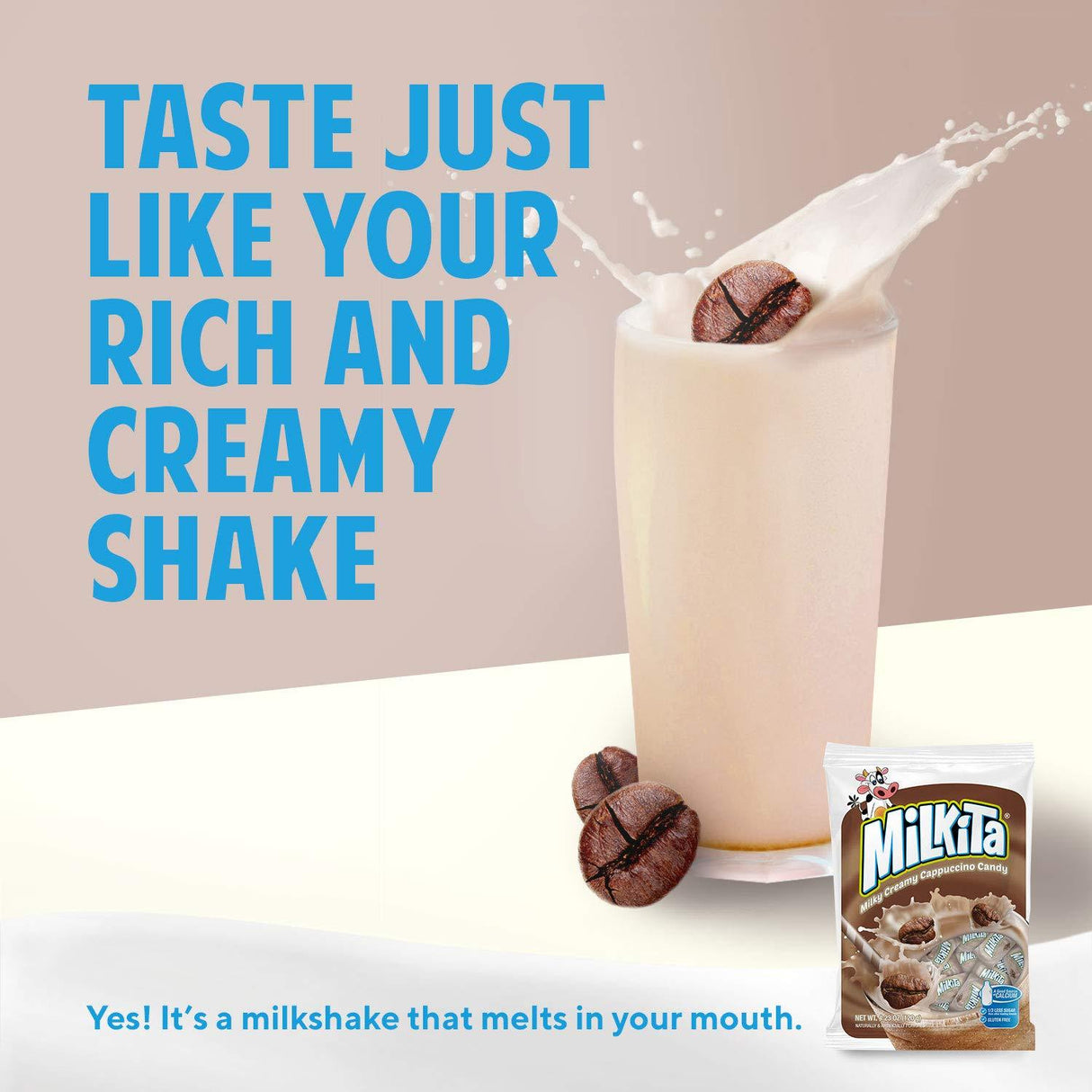 Milkita Creamy Shake Candy Bag, Gluten Free Chewy Candies with Calcium & Real Milk, Zero Trans Fat, Low-Sugar - Mighty Depot