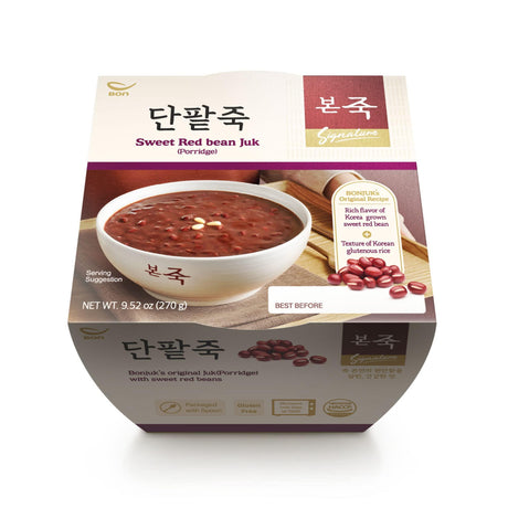 BONJUK Sweet Redbean Juk(Porridge) Bowl - Korean soup stew Kfood, Hearty Breakfast Oat Meal – 9.5oz(270g), bowl type - Mighty Depot
