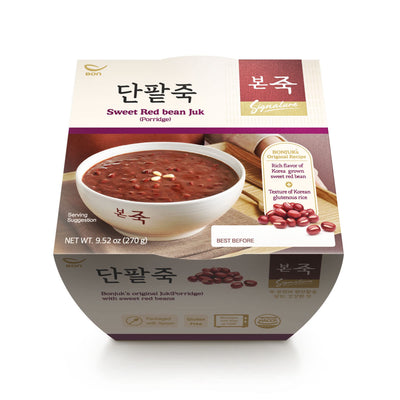 BONJUK Sweet Redbean Juk(Porridge) Bowl - Korean soup stew Kfood, Hearty Breakfast Oat Meal – 9.5oz(270g), bowl type