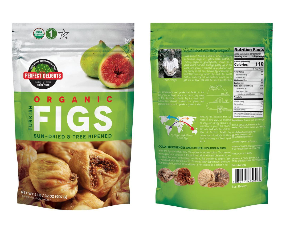 Organic Turkish Sun-Dried Figs 2lb bag - USDA Certified- Non-GMO- Unsulfured Vegan Snack - Mighty Depot