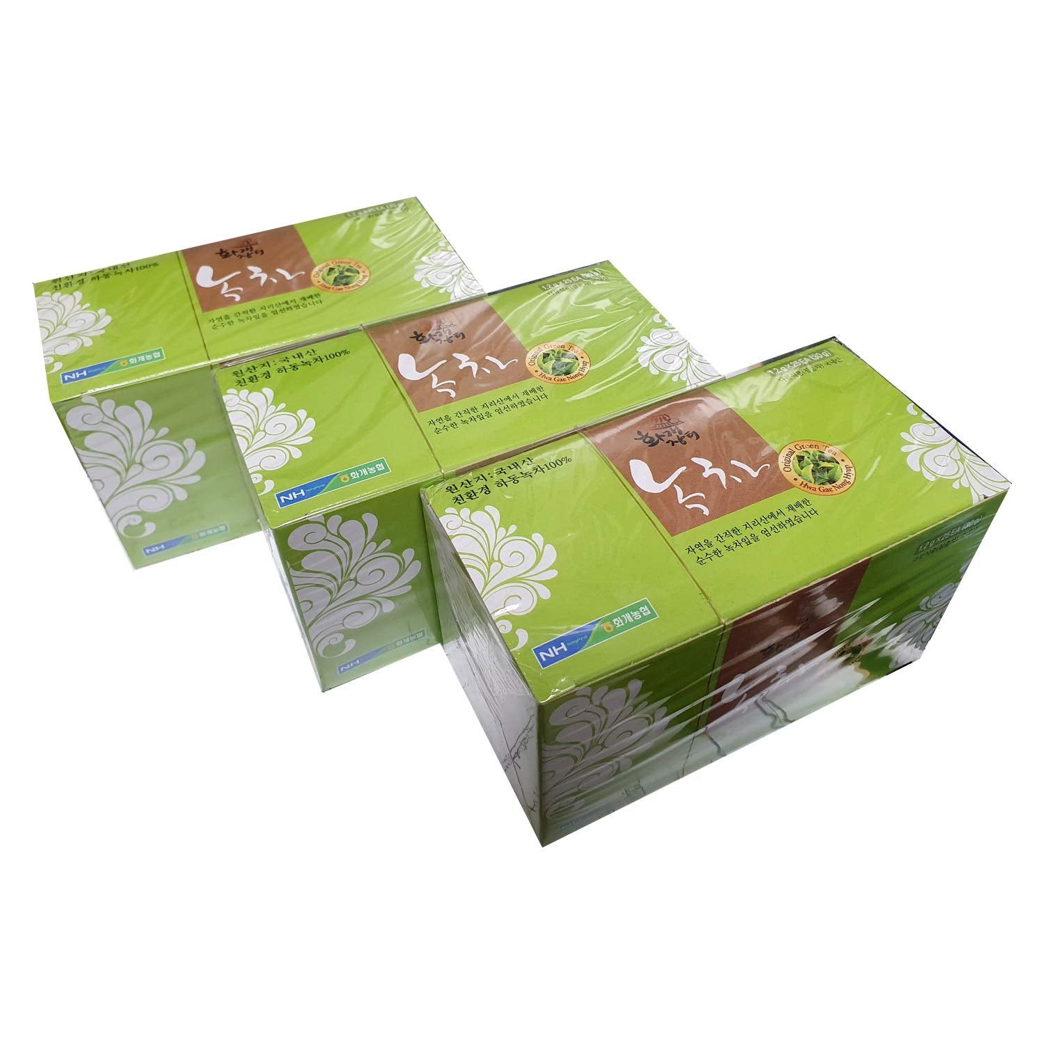 Hwagae Korean Green Tea Bags 3 Count Boxes (Pack of 25) 75Tea Bags Total Individual Green Tea Bags for Hot or Iced Tea Drink Plain