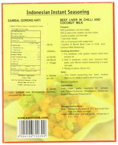 Munik Sambal Goreng Hati Beef Liver in Chili and Coconut Seasoning, 140-Gram