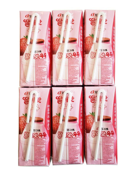 Binggrae Fresh Strawberry UHT Milk Dairy Products, South Korea (Packs of 6) - Mighty Depot
