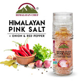 Himalayan Chef Himalayan Pink Salt with Roasted Onion & Red Crushed Pepper-Glass Grinder - Mighty Depot